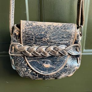 RARE BED STU Hermosa Braided Distressed Grey Real Leather Shoulder Bag